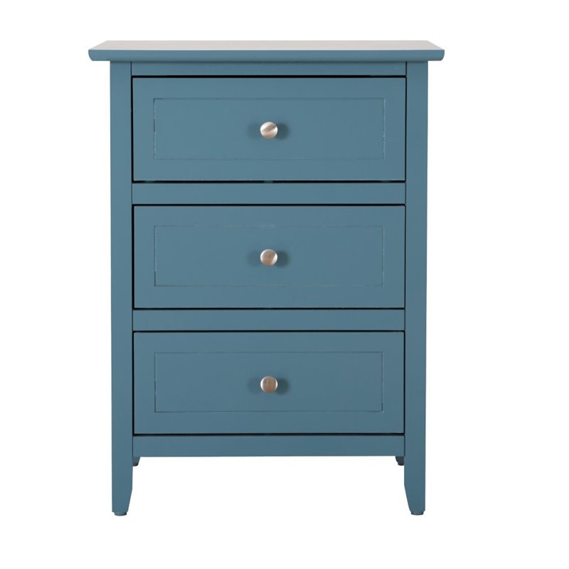 Maklaine Transitional Engineered Wood 3 Drawer Nightstand in Teal