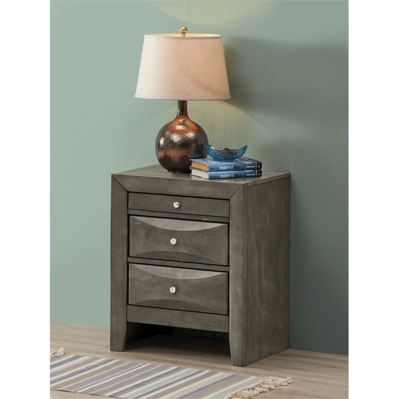 Maklaine Contemporary Engineered Wood 3 Drawer Nightstand in Gray