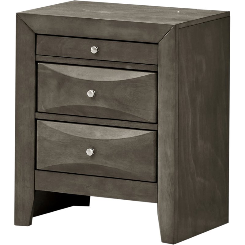Maklaine Contemporary Engineered Wood 3 Drawer Nightstand in Gray