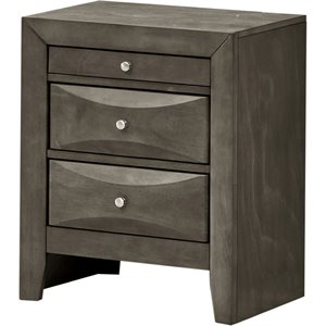 maklaine contemporary engineered wood 3 drawer nightstand in gray