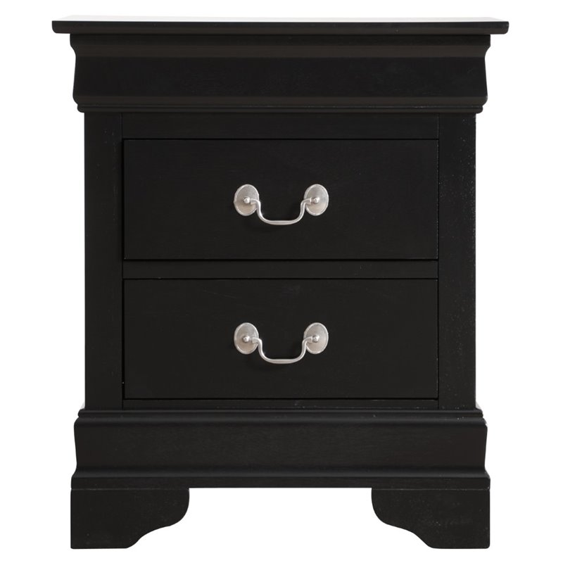 Maklaine Traditional Engineered Wood 2 Drawer Nightstand in Black