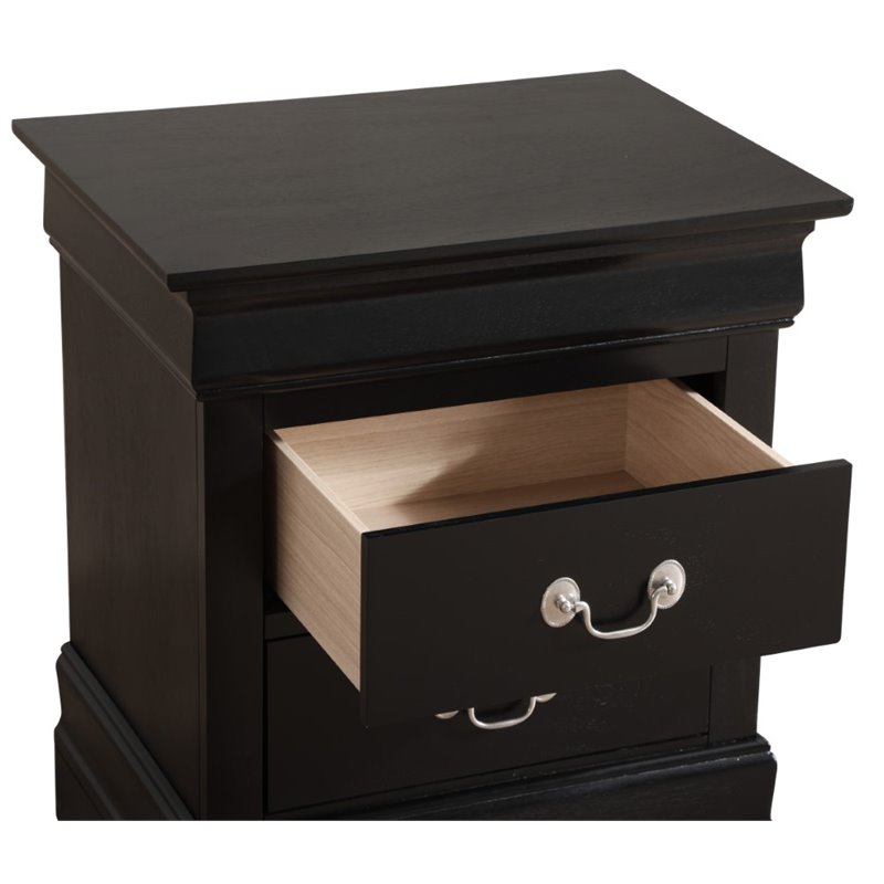 Maklaine Traditional Engineered Wood 2 Drawer Nightstand in Black