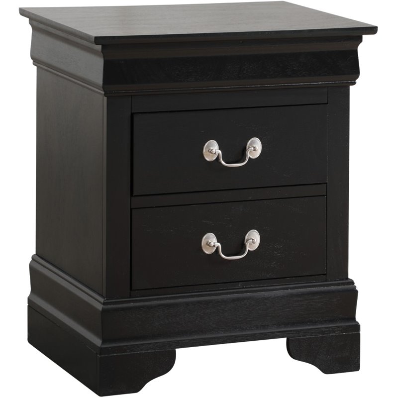 Maklaine Traditional Engineered Wood 2 Drawer Nightstand in Black