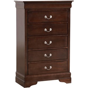 maklaine traditional engineered wood 5 drawer chest in cappuccino