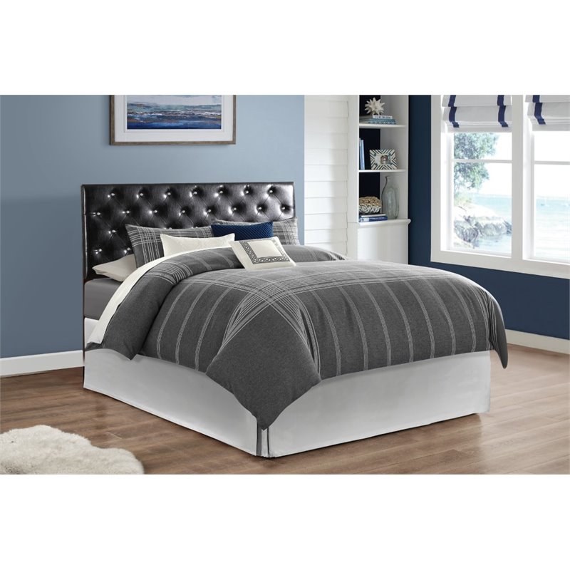 Maklaine Faux Leather Upholstered King Headboard in Black Finish
