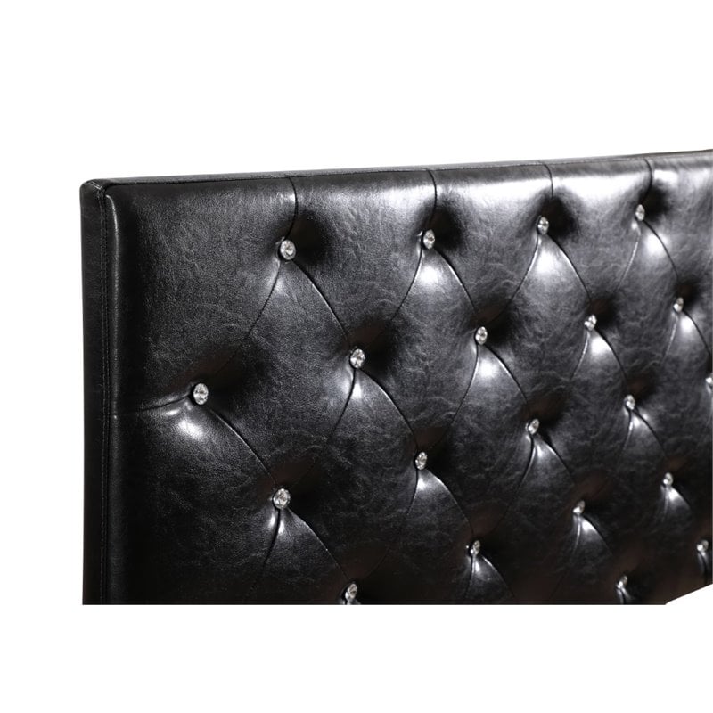 Maklaine Faux Leather Upholstered King Headboard in Black Finish