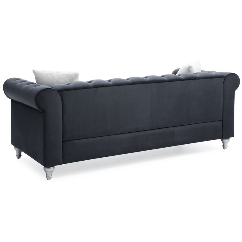 Maklaine Contemporary Velvet Sofa Tufted with Faux Jewels in Black