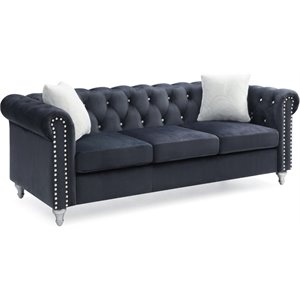 maklaine contemporary velvet sofa tufted with faux jewels in black