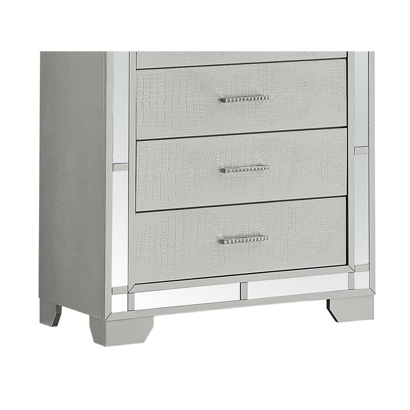 Maklaine Modern styled Wood 5 Drawer Chest Silver Champagne Finish
