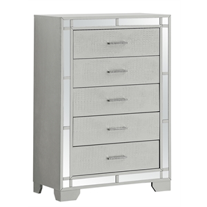 maklaine modern styled wood 5 drawer chest silver champagne finish