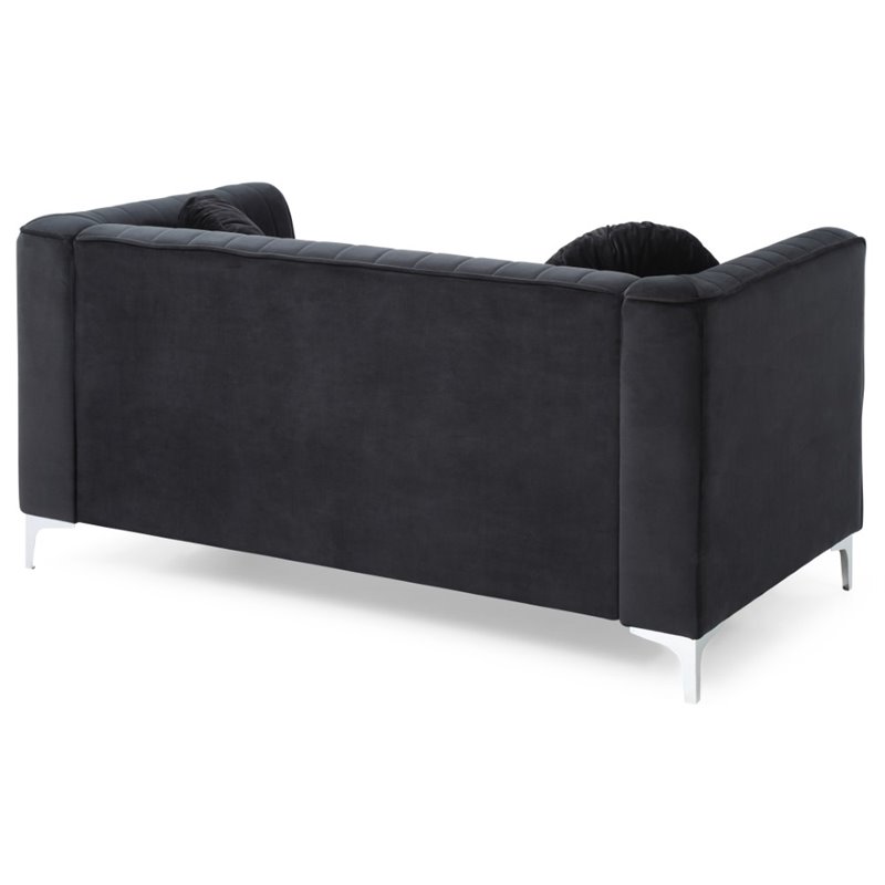 Maklaine Contemporary Soft Velvet Channel Tufted Loveseat in Black
