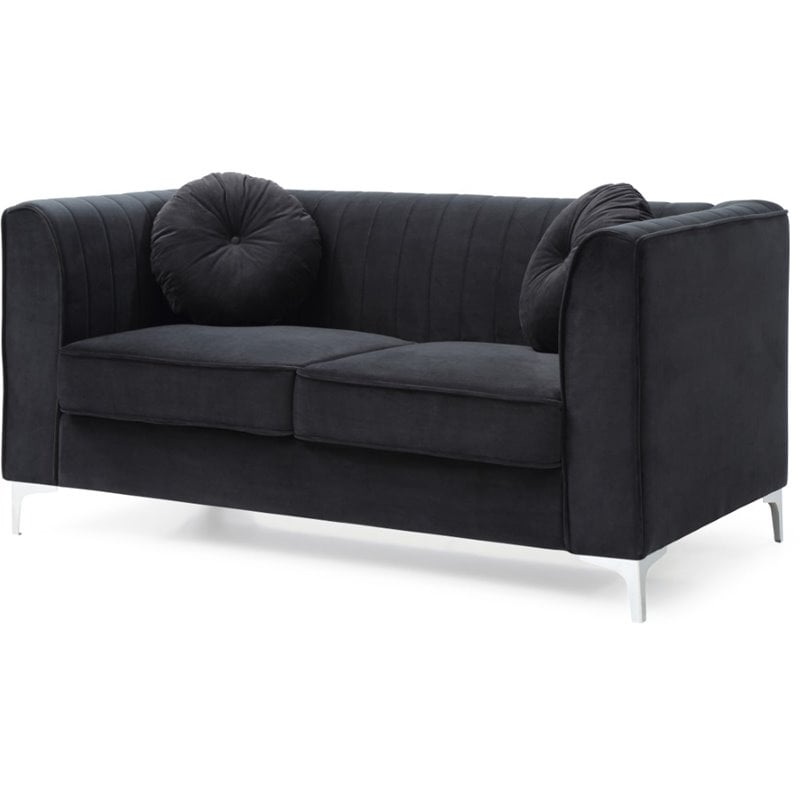 Maklaine Contemporary Soft Velvet Channel Tufted Loveseat in Black