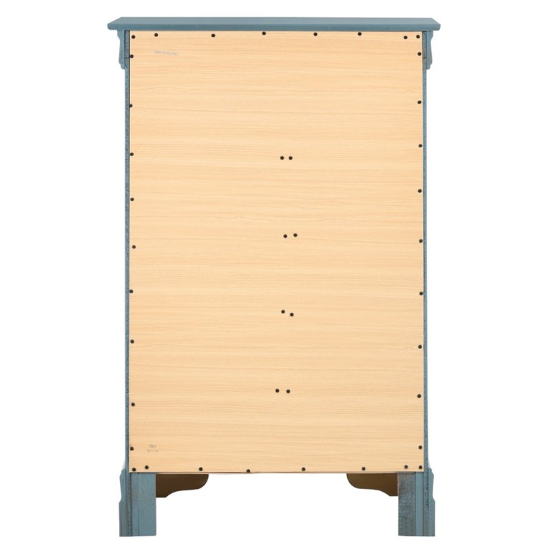 Maklaine Traditional 5-Drawer Solid Wood Chest in Teal Turquoise