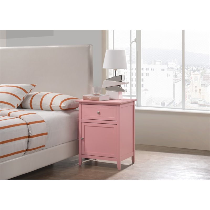 Maklaine Engineered Wood 1-Drawer/1-Door Bedroom Nightstand in Pink