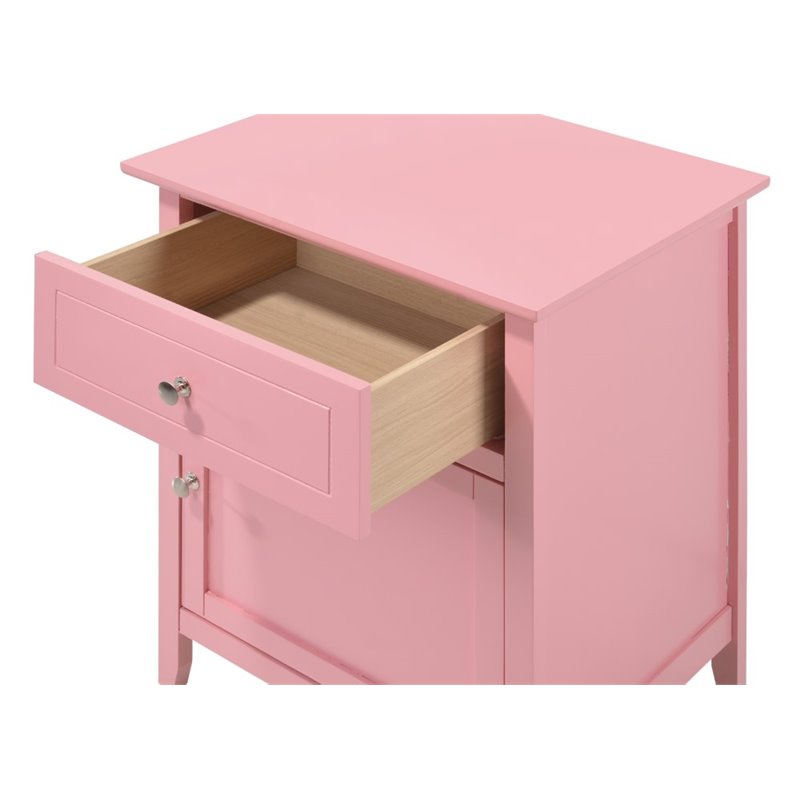 Maklaine Engineered Wood 1-Drawer/1-Door Bedroom Nightstand in Pink