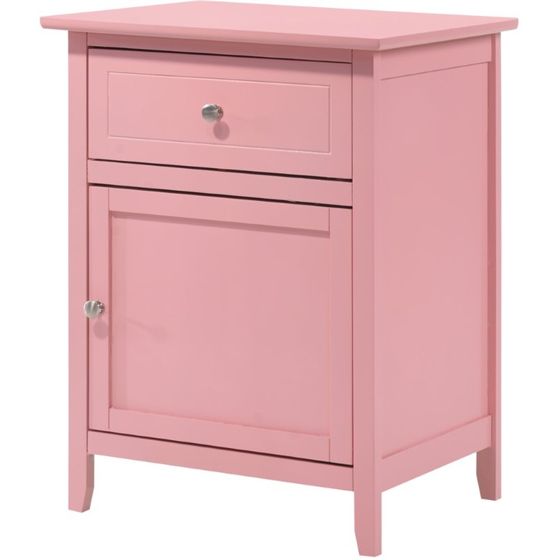 Maklaine Engineered Wood 1-Drawer/1-Door Bedroom Nightstand in Pink