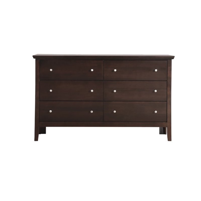 Maklaine Transitional Engineered Wood 6 Drawer Dresser in Espresso