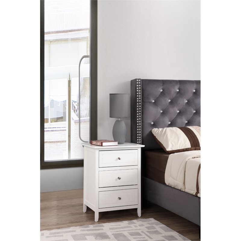 Maklaine Transitional Engineered Wood 3 Drawer Nightstand in White