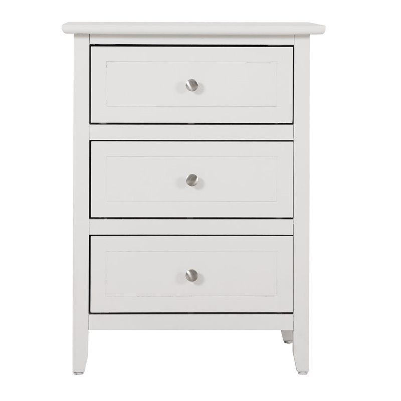 Maklaine Transitional Engineered Wood 3 Drawer Nightstand in White