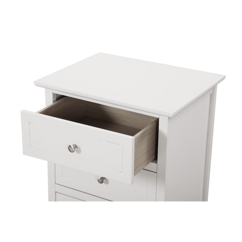 Maklaine Transitional Engineered Wood 3 Drawer Nightstand in White