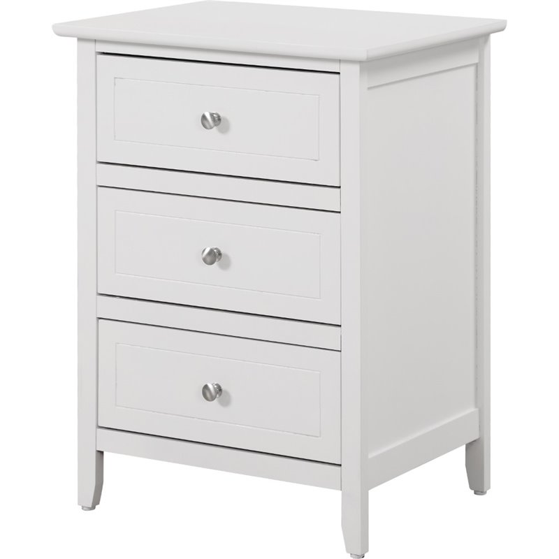 Maklaine Transitional Engineered Wood 3 Drawer Nightstand in White