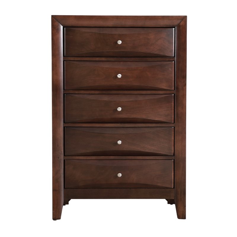 Maklaine Contemporary Engineered Wood 5 Drawer Chest in Cappuccino