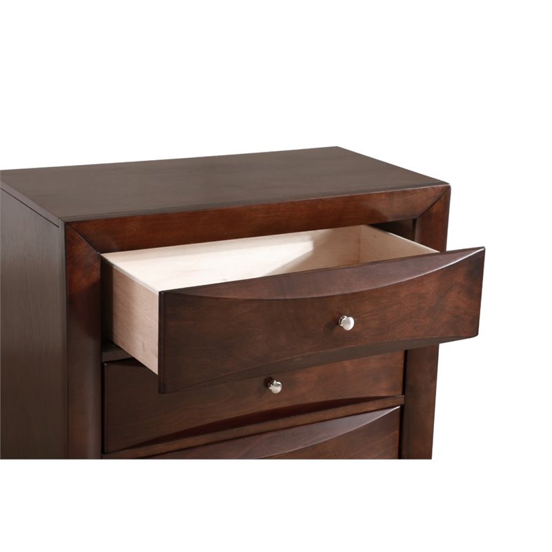 Maklaine Contemporary Engineered Wood 5 Drawer Chest in Cappuccino