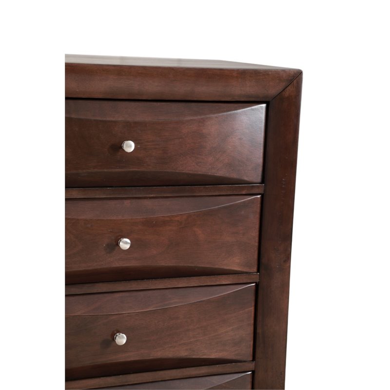 Maklaine Contemporary Engineered Wood 5 Drawer Chest in Cappuccino