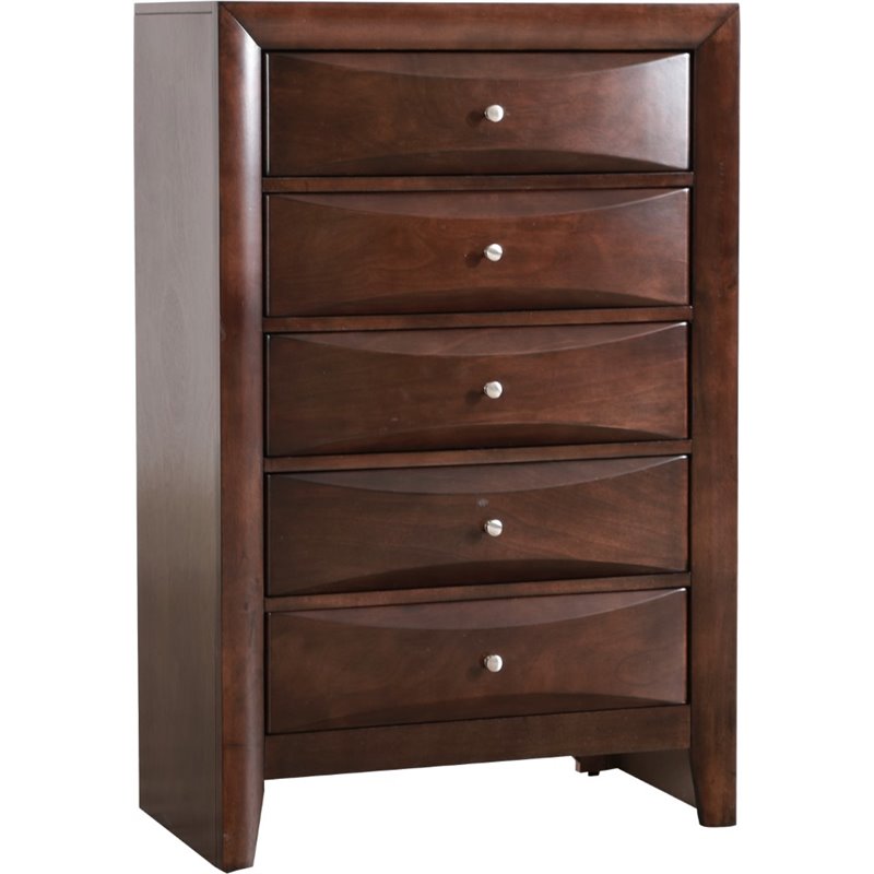 Maklaine Contemporary Engineered Wood 5 Drawer Chest in Cappuccino
