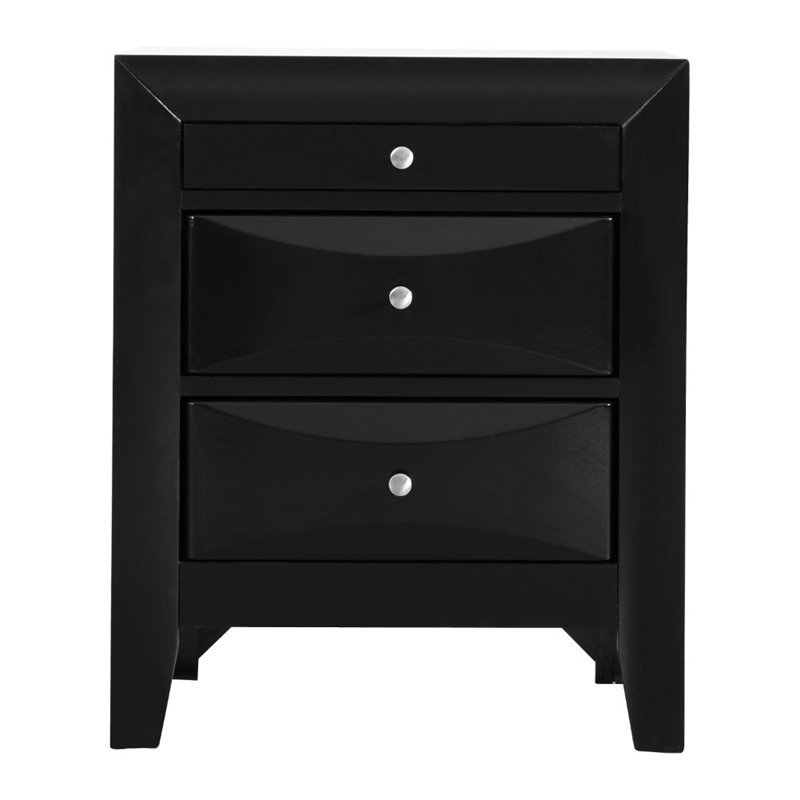 Maklaine Contemporary Engineered Wood 3 Drawer Nightstand in Black