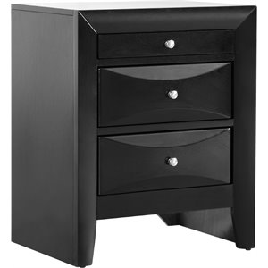 maklaine contemporary engineered wood 3 drawer nightstand in black