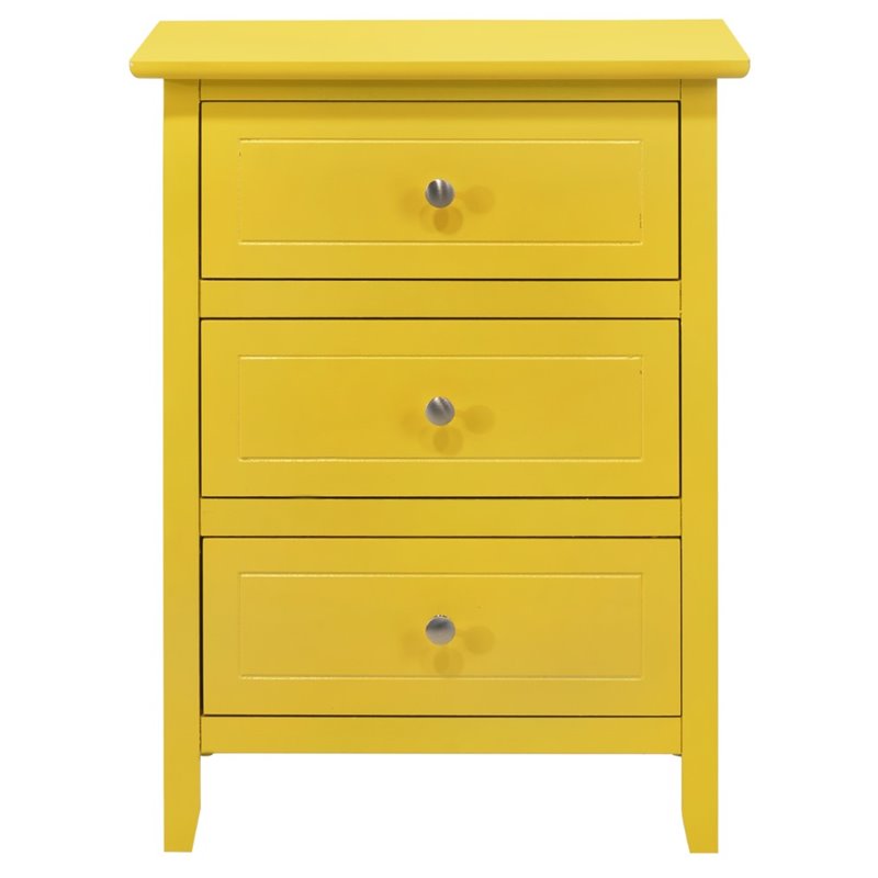 Maklaine Contemporary Engineered Wood 3 Drawer Nightstand in Yellow
