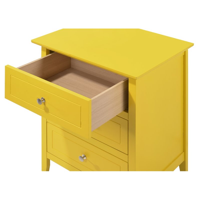 Maklaine Contemporary Engineered Wood 3 Drawer Nightstand in Yellow