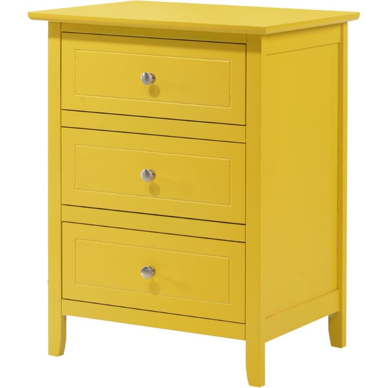 Maklaine Contemporary Engineered Wood 3 Drawer Nightstand in Yellow