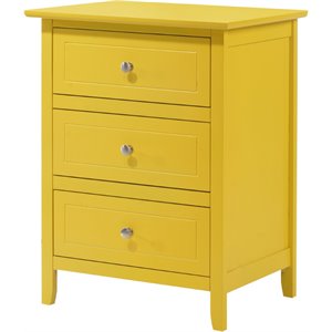 maklaine contemporary engineered wood 3 drawer nightstand in yellow