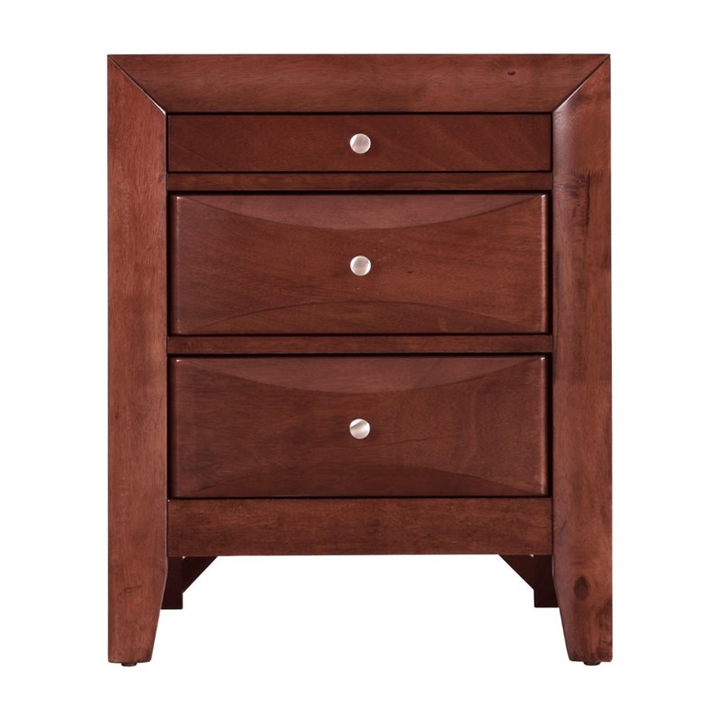 Maklaine Contemporary Engineered Wood 3 Drawer Nightstand in Cherry