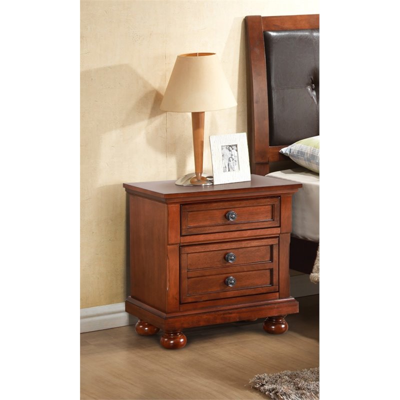 Maklaine Contemporary Engineered Wood 2 Drawer Nightstand in Cherry