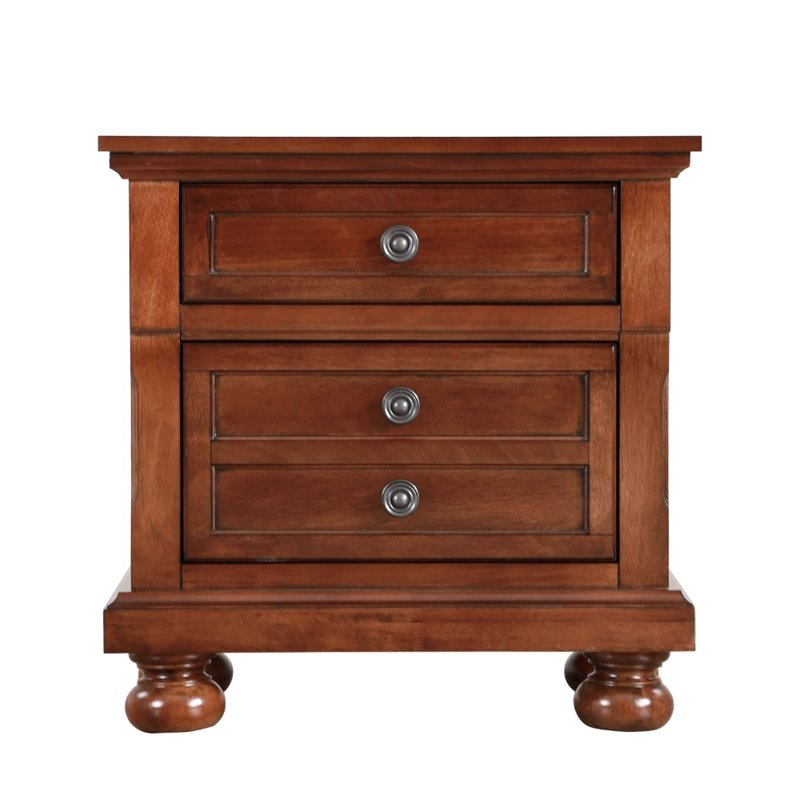 Maklaine Contemporary Engineered Wood 2 Drawer Nightstand in Cherry