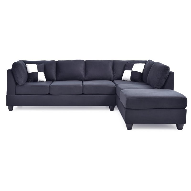 Maklaine Contemporary Microsuede Versatile Sectional in Black Finish