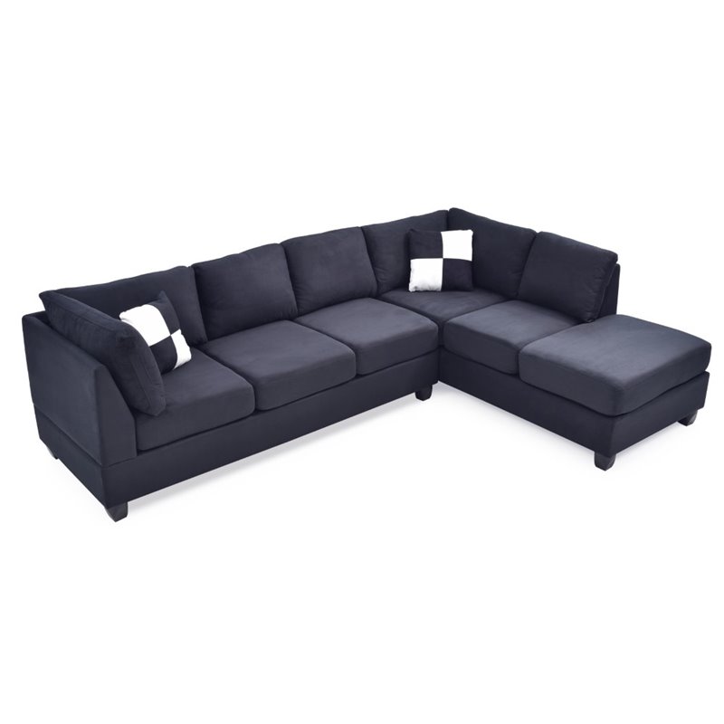 Maklaine Contemporary Microsuede Versatile Sectional in Black Finish