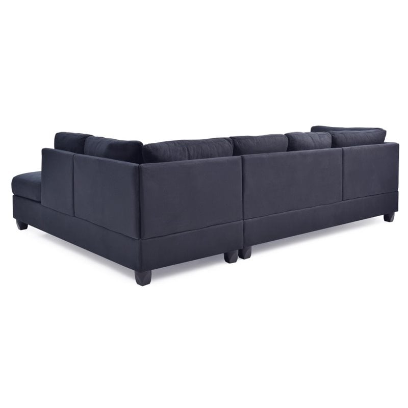 Maklaine Contemporary Microsuede Versatile Sectional in Black Finish
