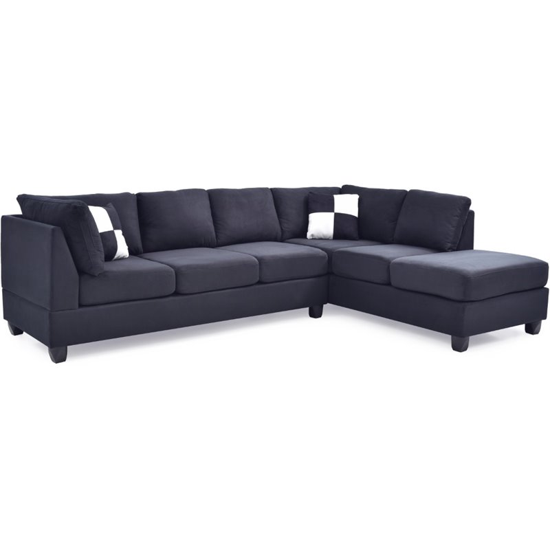Maklaine Contemporary Microsuede Versatile Sectional in Black Finish