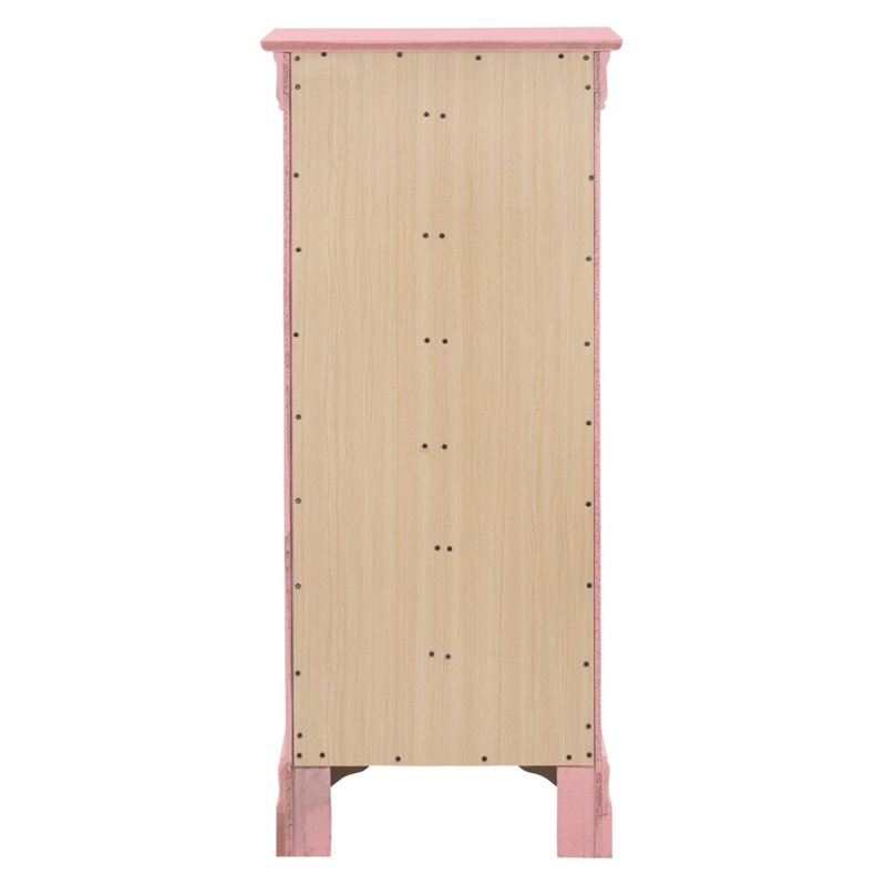 Maklaine Traditional Engineered Wood 7 Drawer Lingerie Chest in Pink
