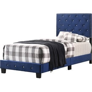 Maklaine Modern Upholstered Velvet Upholstered Twin Bed in Navy Blue