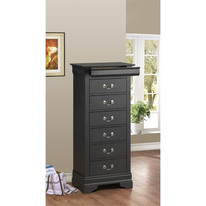 Maklaine Traditional Engineered Wood 7 Drawer Lingerie Chest in Black
