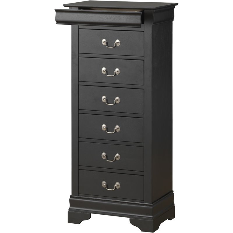 Maklaine Traditional Engineered Wood 7 Drawer Lingerie Chest in Black