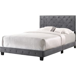 Maklaine Transitional Upholstered Velvet Upholstered Full Bed in Gray