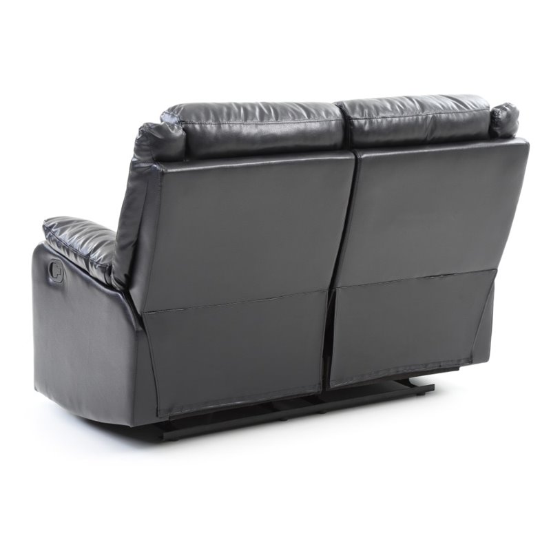 Maklaine Contemporary Faux Leather Double Reclining Loveseat in Black