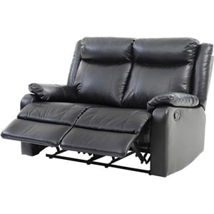 Maklaine Contemporary Faux Leather Double Reclining Loveseat in Black