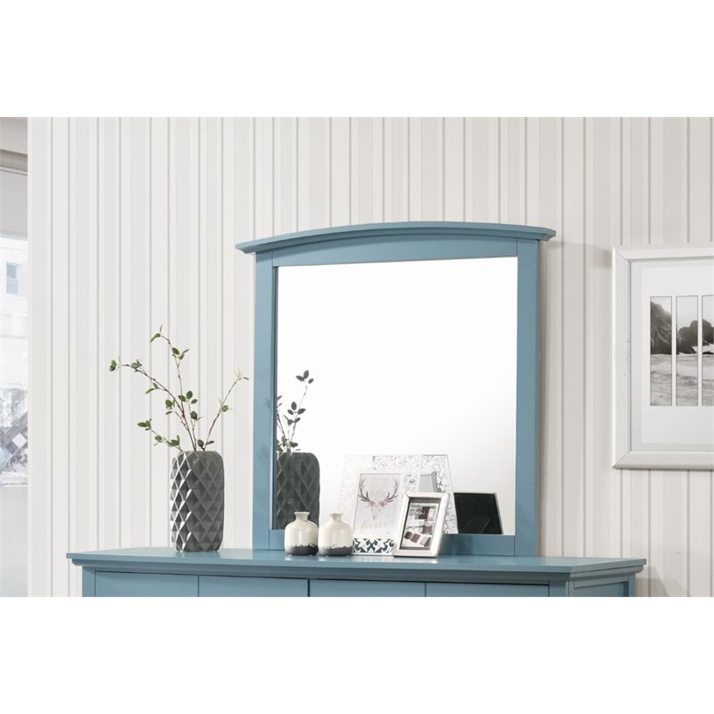 Maklaine Low Distortion Engineered Wood/Wood Veneer Mirror in Teal